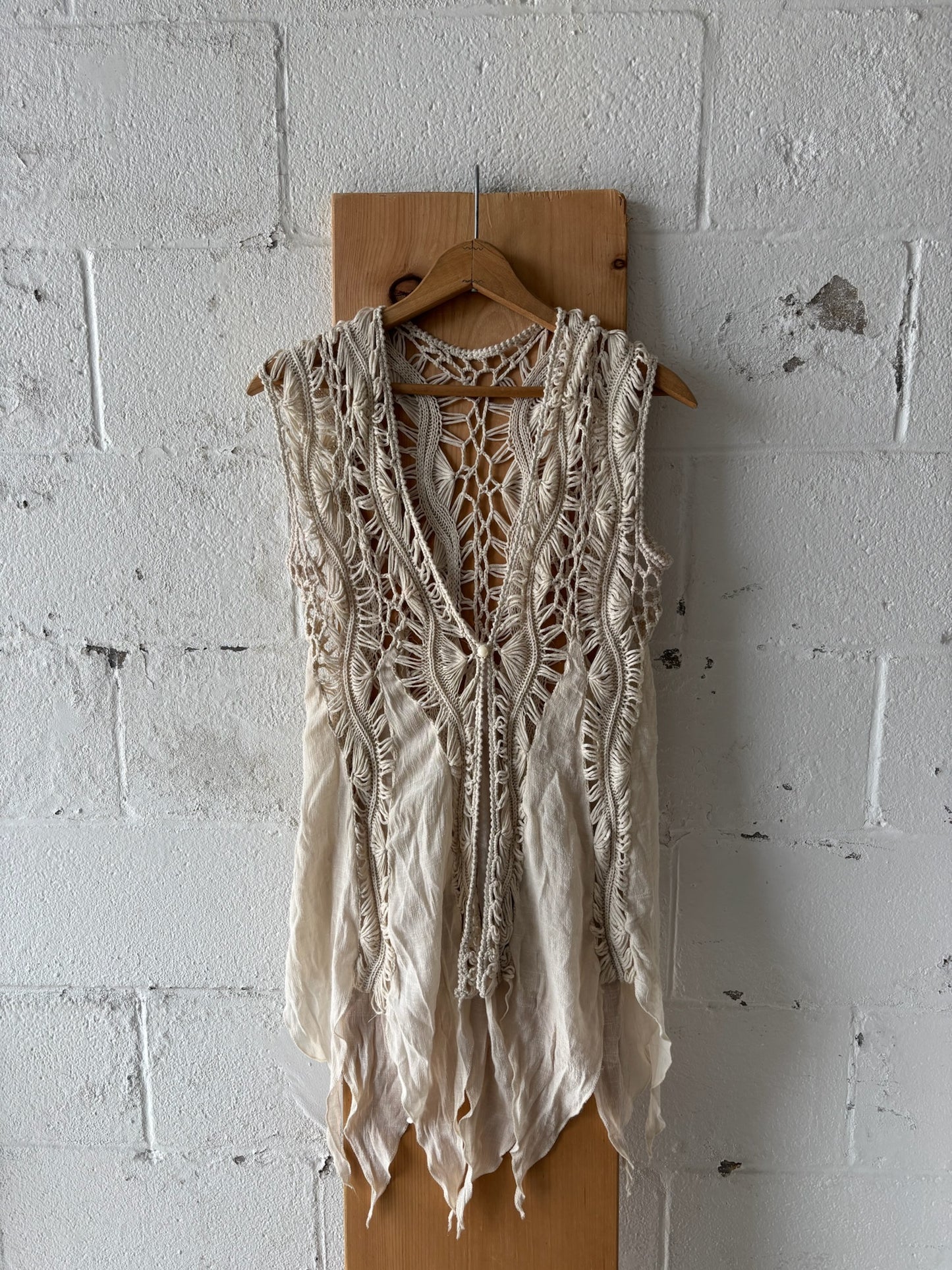 Cream Boho Crochet Vest : M