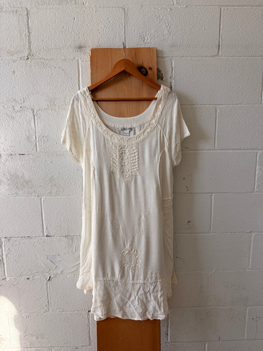Boho Embroidered Ivory Dress : XL