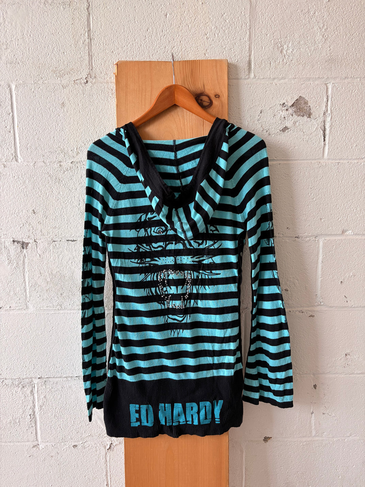 Long Striped Ed Hardy Hooded Top : M