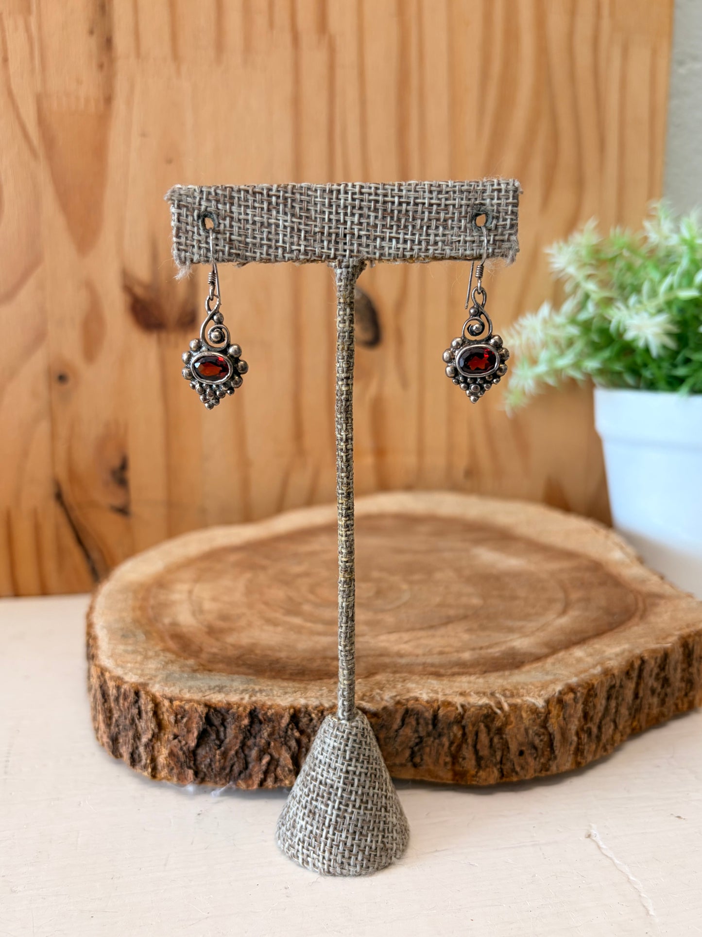 Vtg Sterling Red Drop Earrings