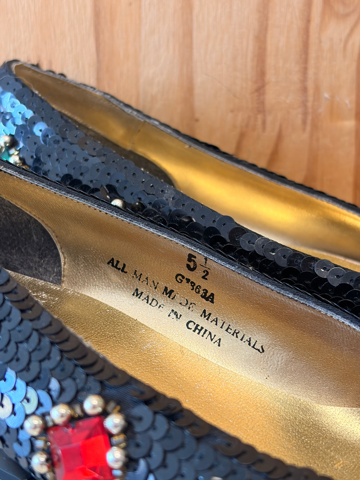 Vtg Sequins Gem Low Wedge Flats : Size 5.5