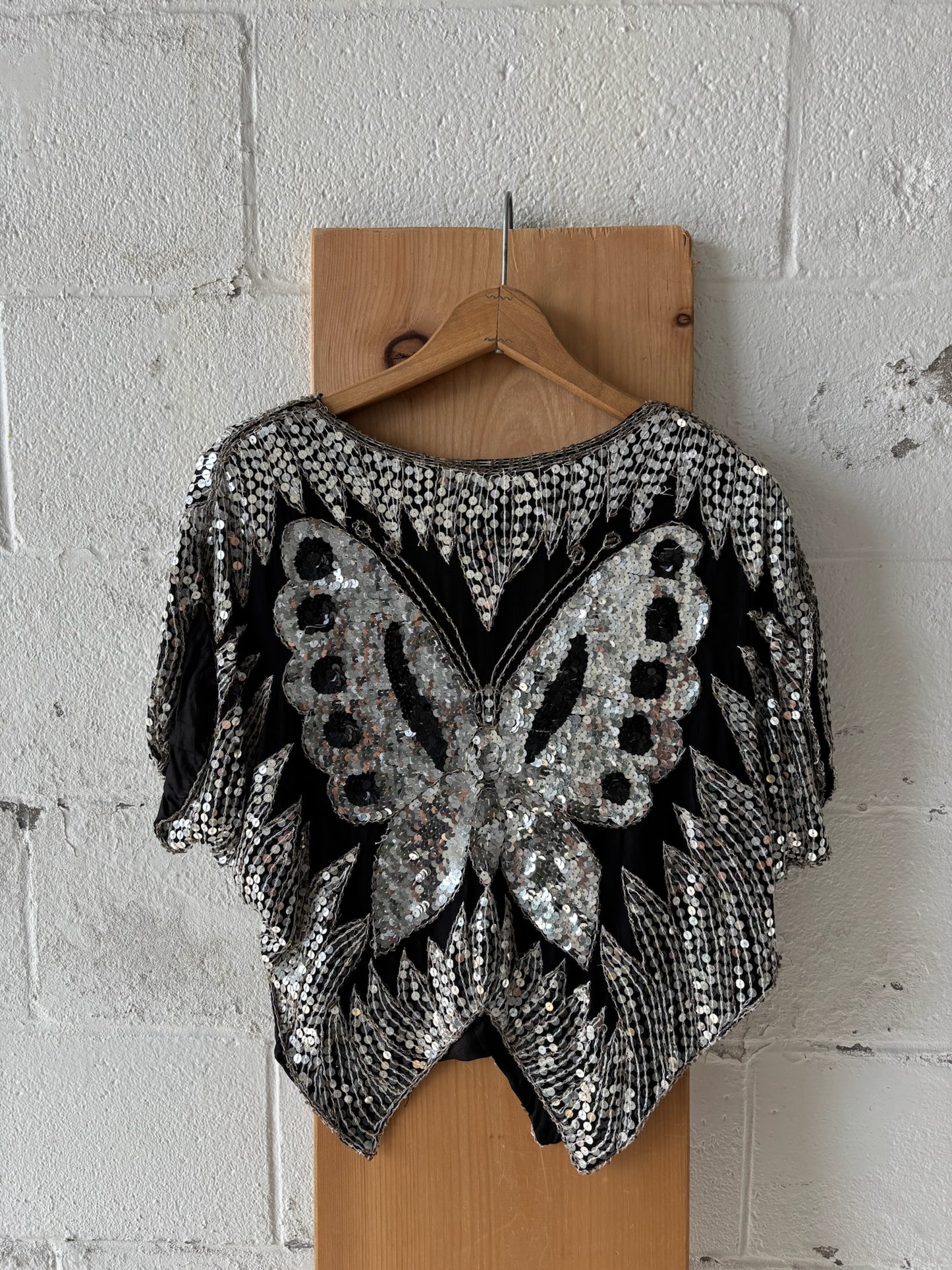 Vtg Sequined Butterfly Top : M