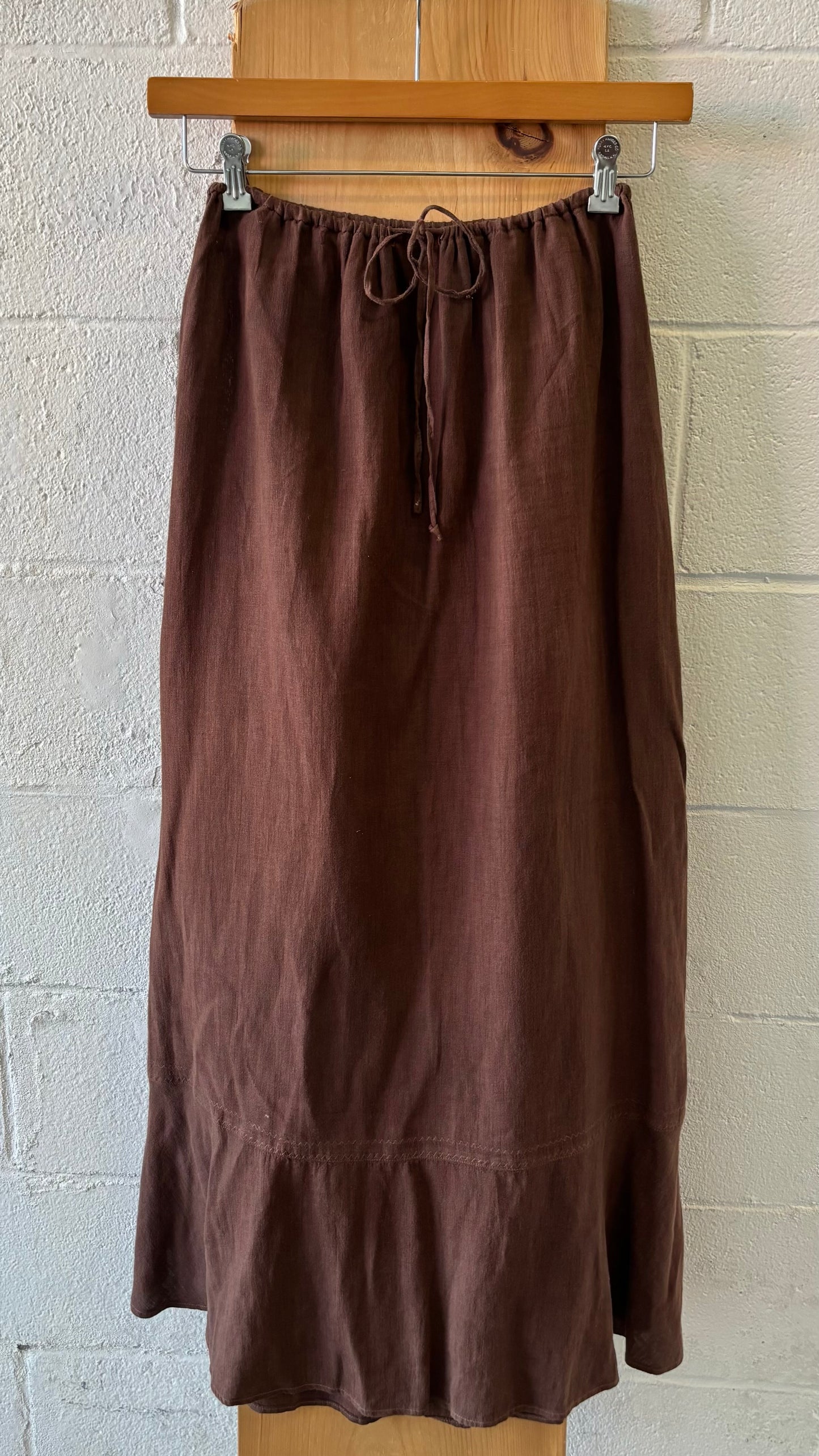 Vtg Brown 100% Linen Skirt : L