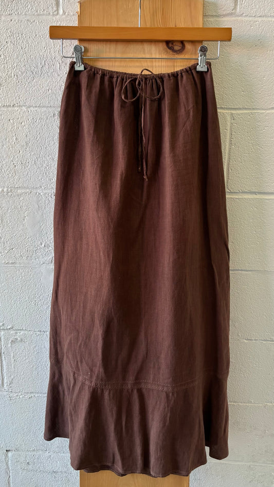 Vtg Brown 100% Linen Skirt : L