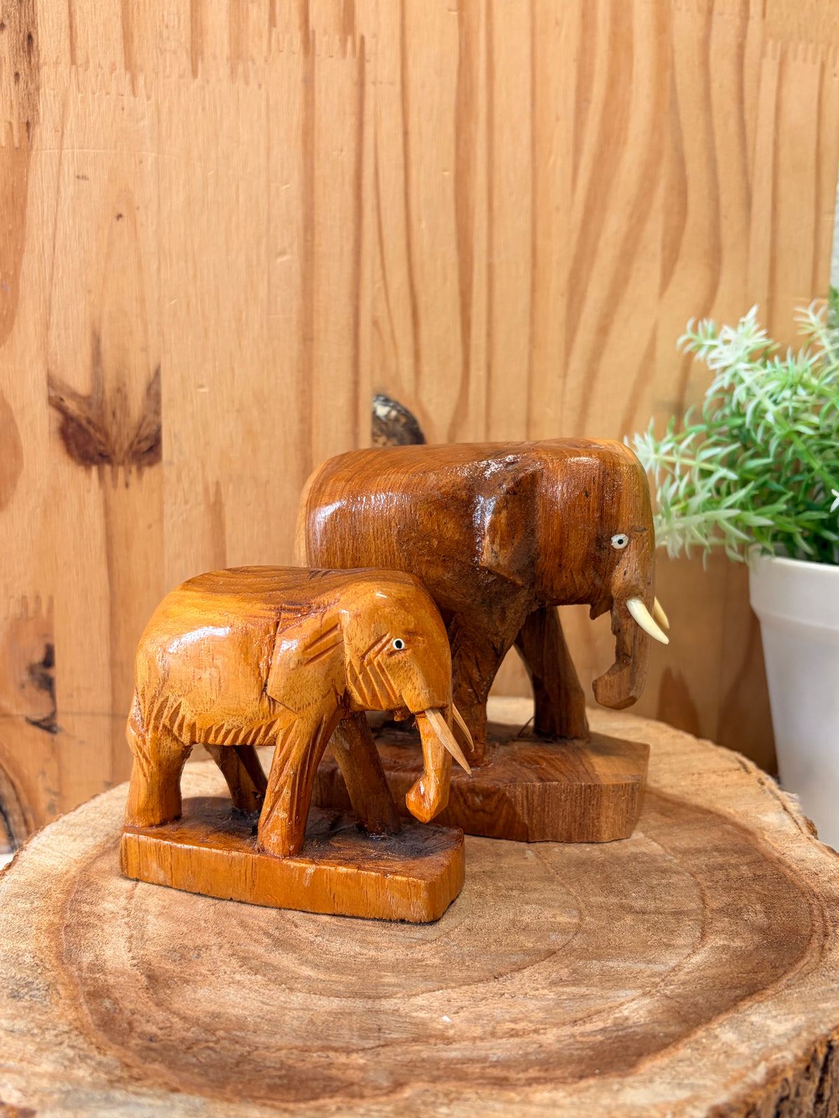 Pair of Carved Wooden Elephants