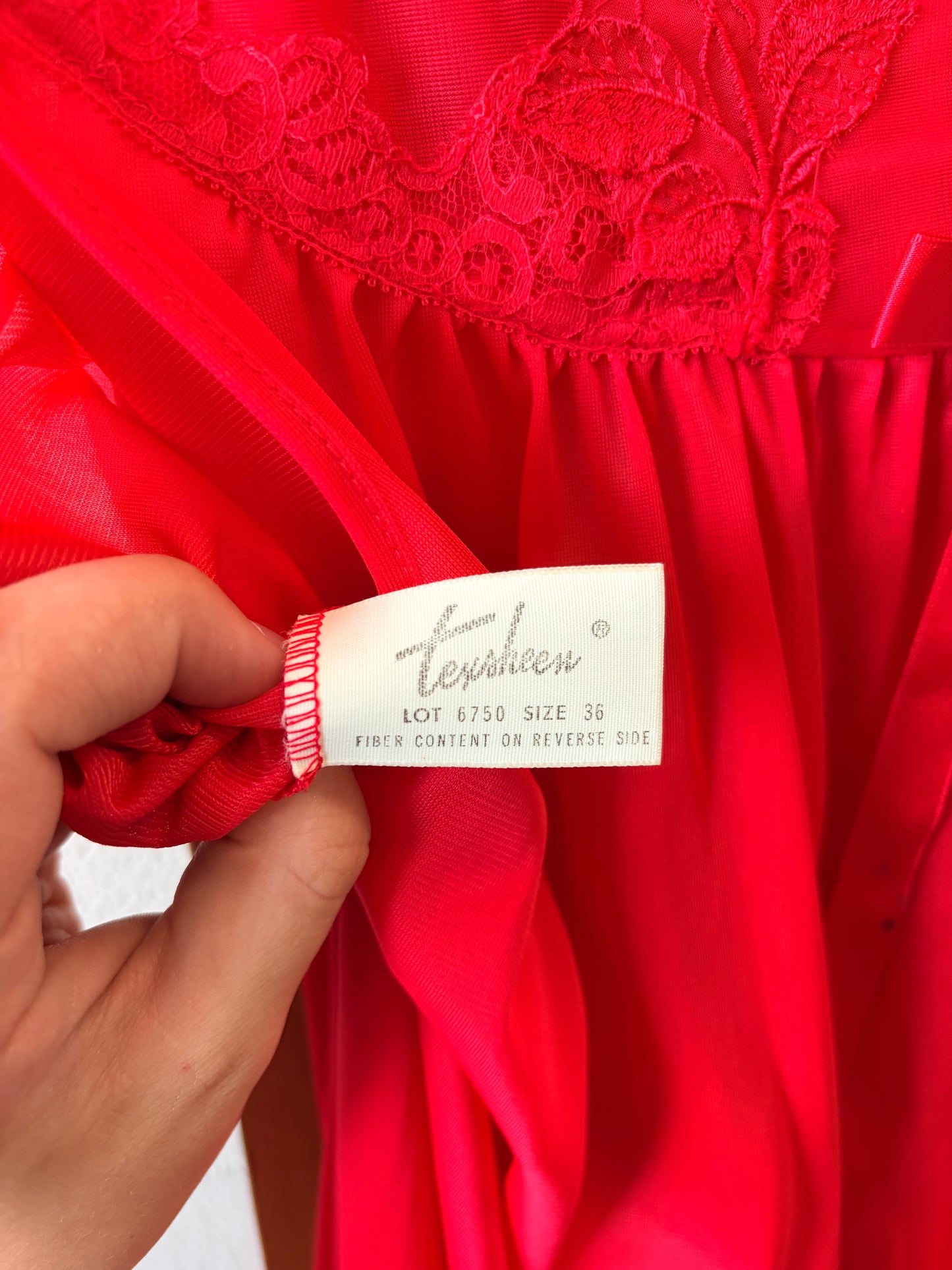 Vtg Red Chiffon Nightgown : 36