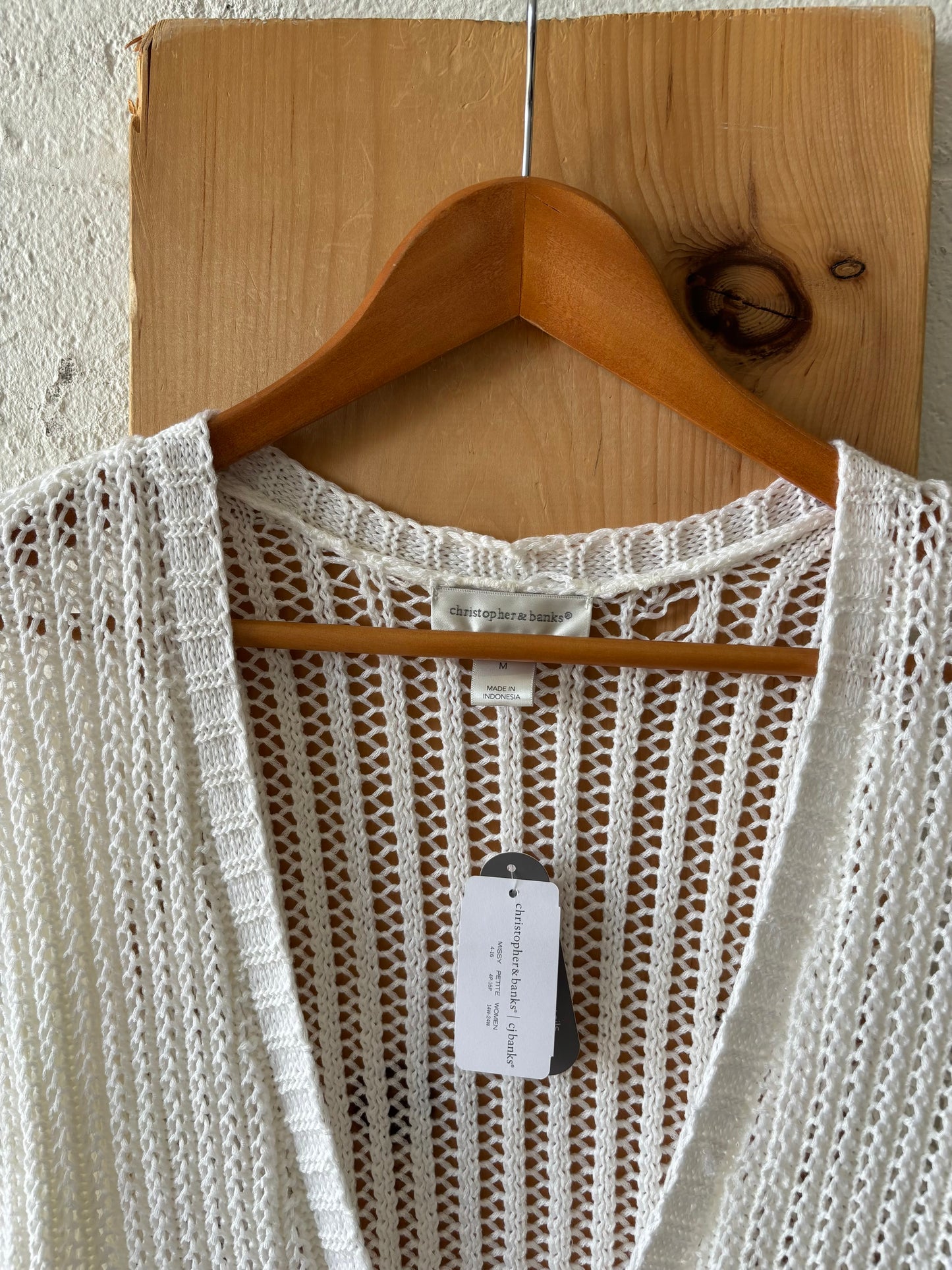 White Knit Open Front Fringed Cardigan : M