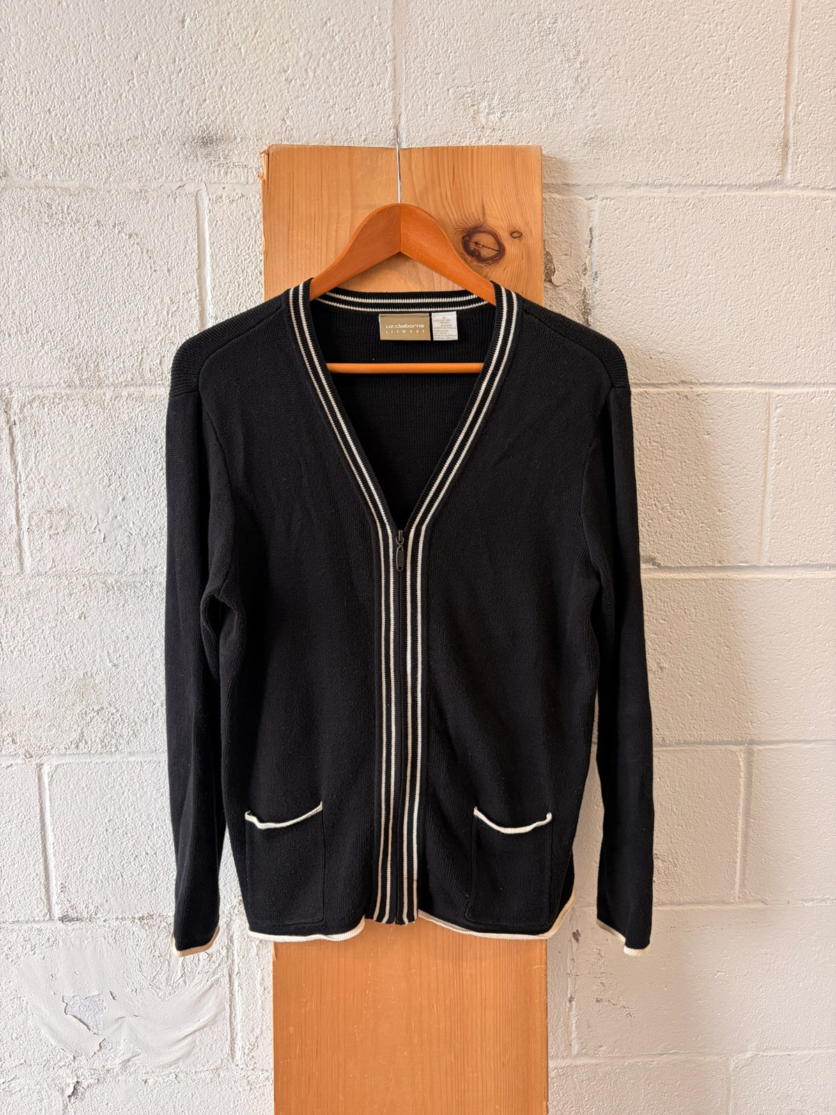 Vtg Black Zip Up Cardigan : S