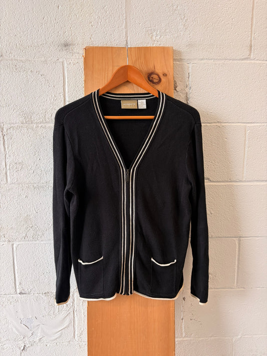 Vtg Black Zip Up Cardigan : S
