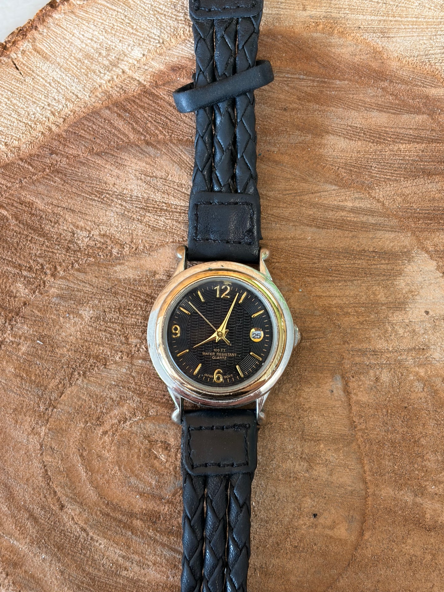 Braided Black Leather Watch (Untested)