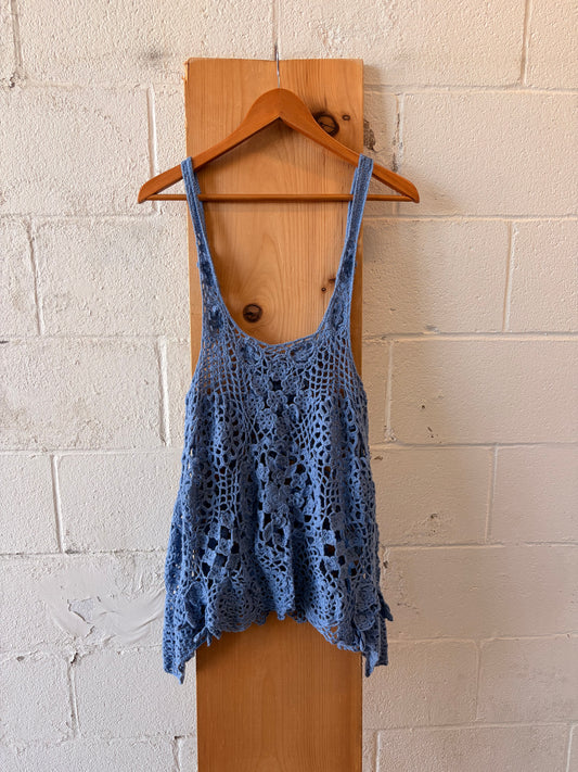 Flowy Blue Crochet Tank : S/M