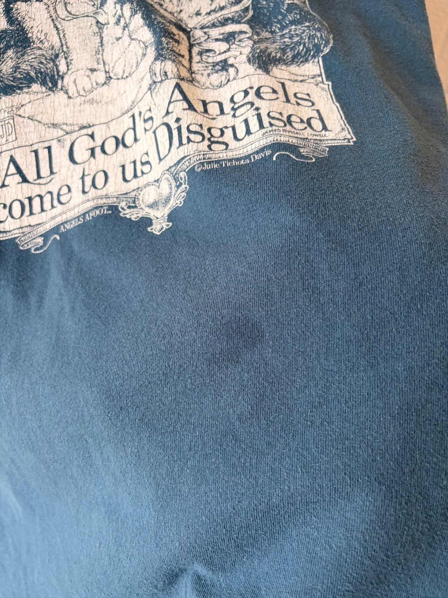 Vtg Single Stitch Angel Cat Tee : XL