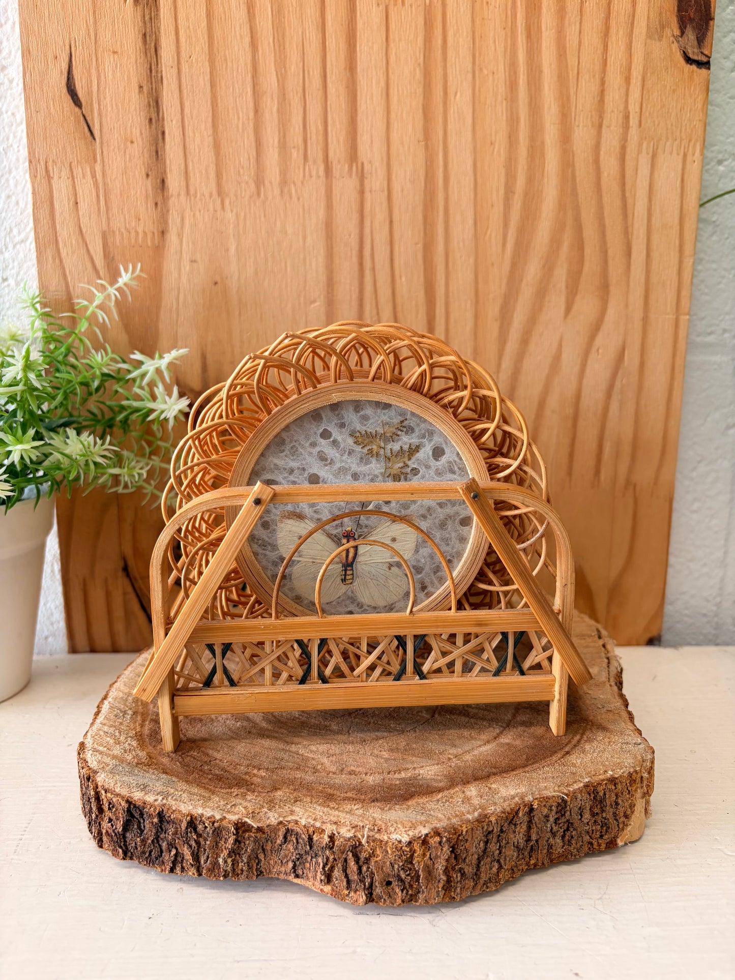 Vtg Pressed Butterfly Wicker Coaster Set (Local Pick Up Only)