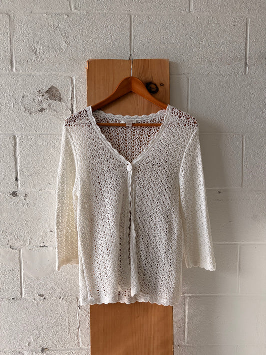 White Crochet Cardigan : M