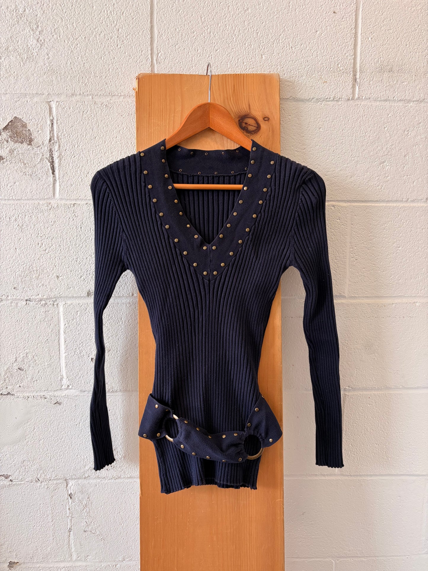 Ribbed Navy Studded Sweater : S/M