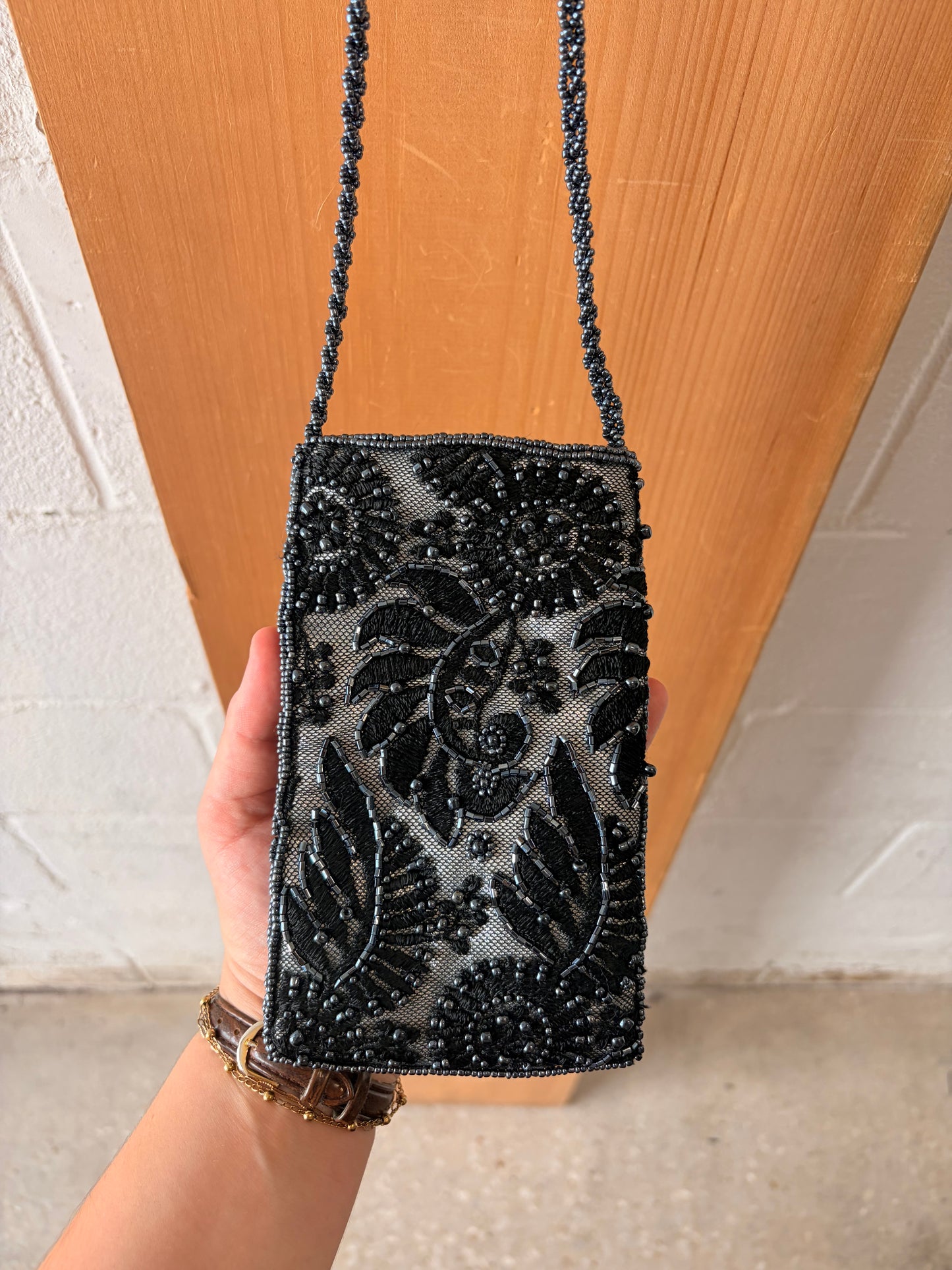 Little Black Floral Beaded Coin Purse