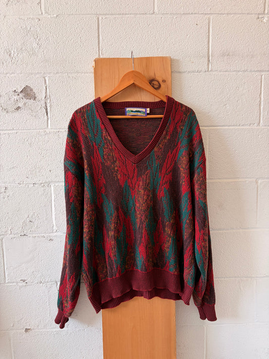 Vtg Red Patterned Sweater : XL