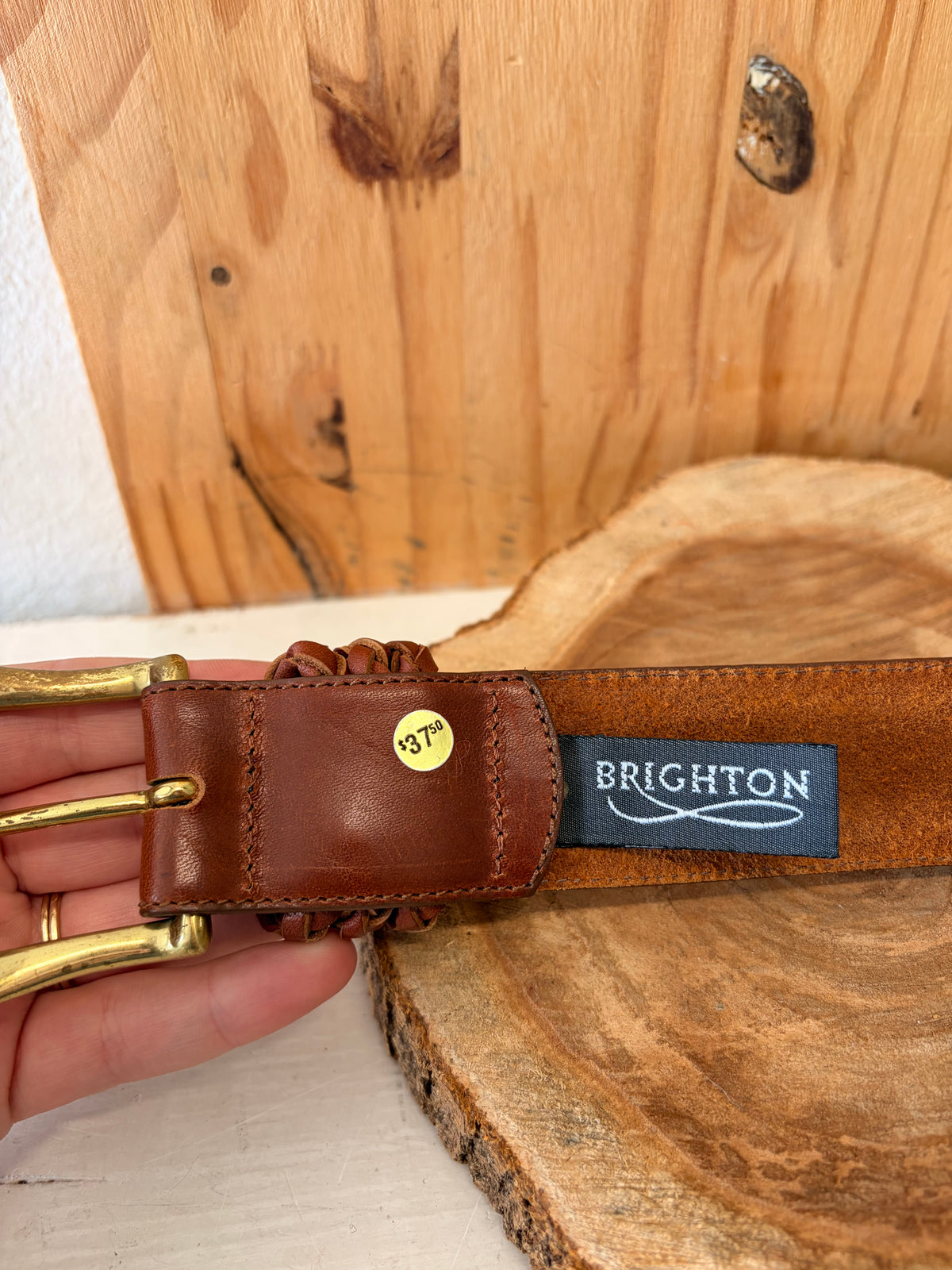 Vtg Brass Buckle Brighton Belt : L