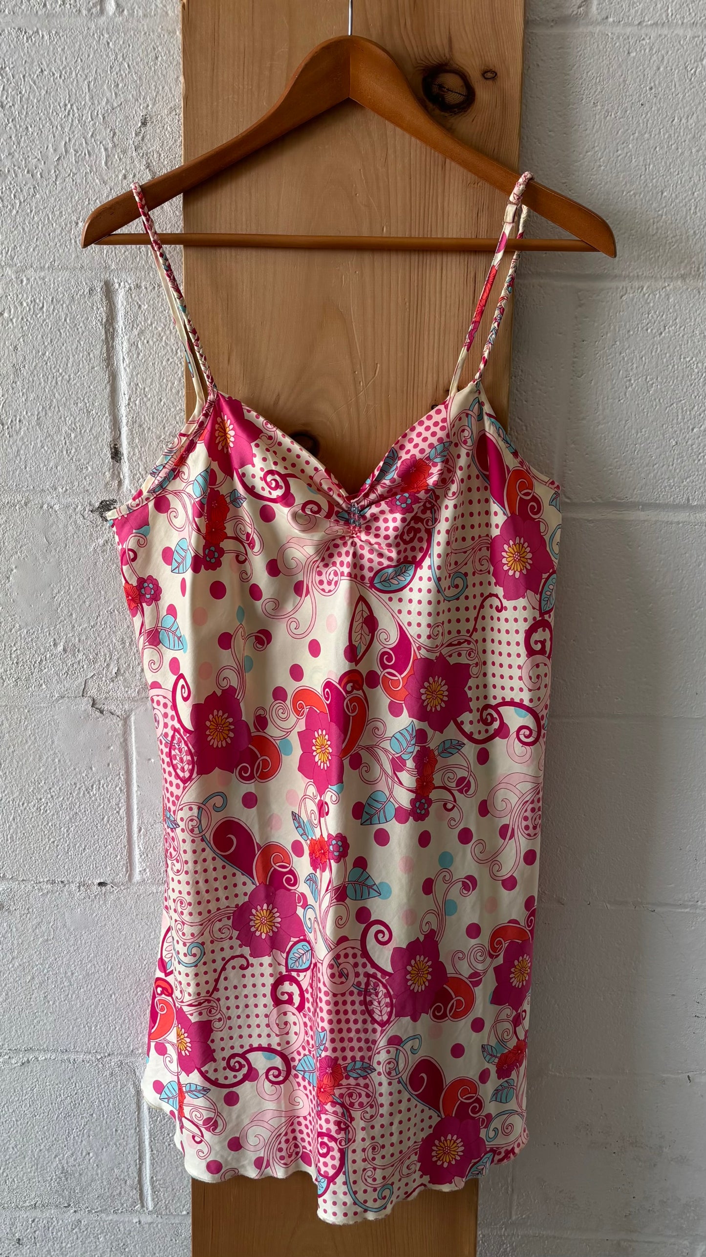 Y2K Pink Patterned Slip Dress : L