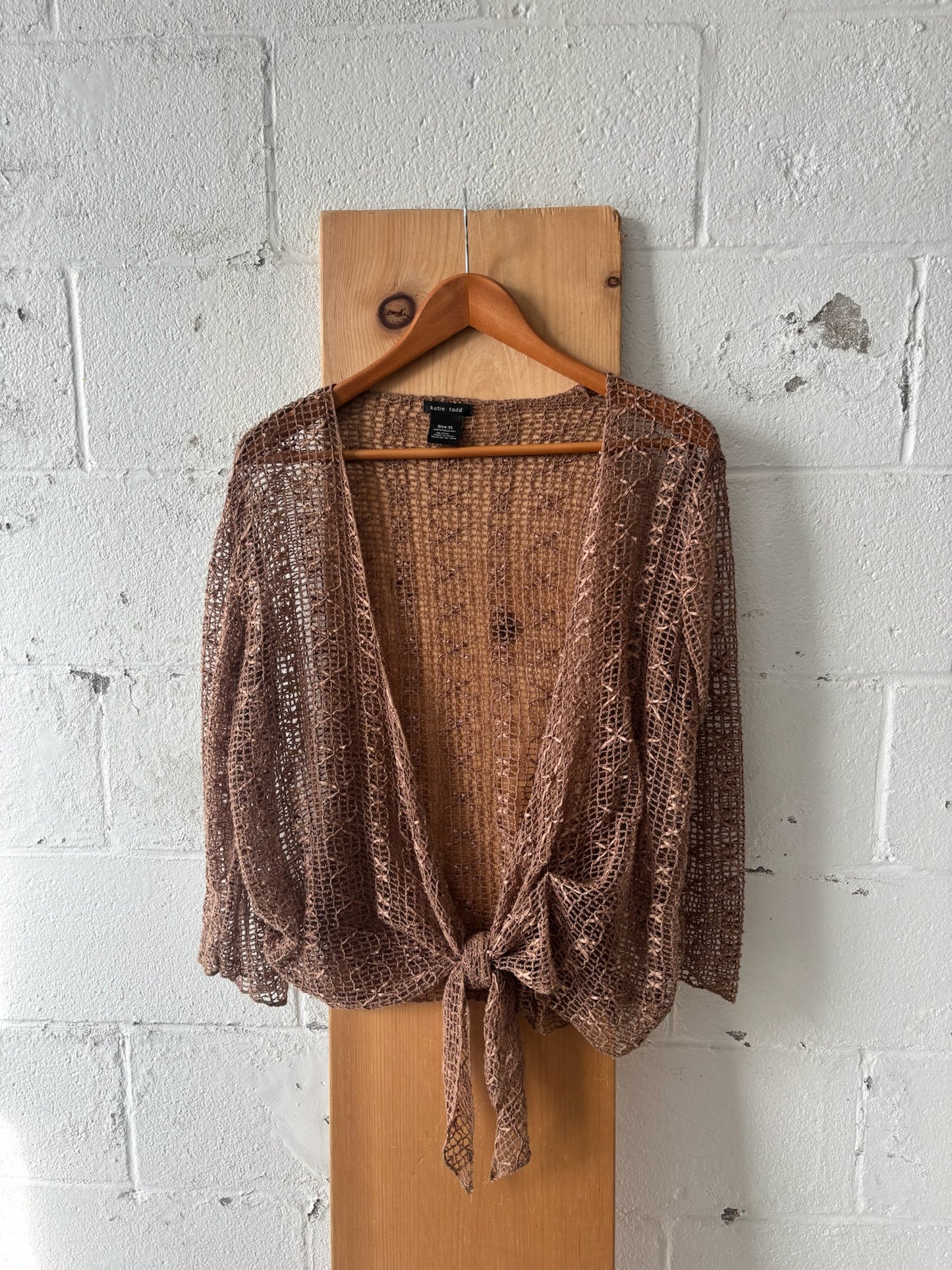 Brown Crochet Tie Front Top : XL