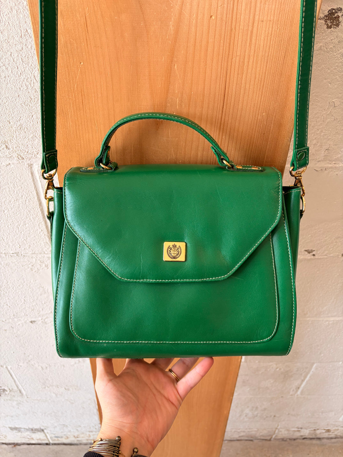 Vtg Liz Claiborne Emerald Green Leather Bag