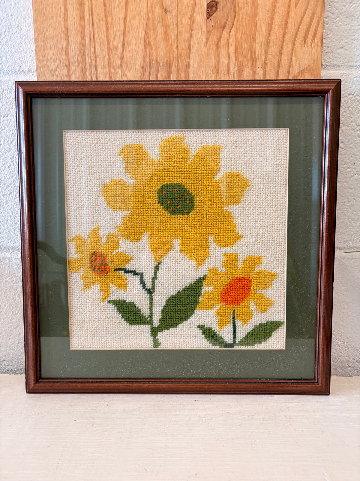 Framed Yellow Flower Needlepoint Artwork (Local Pick Up Only)