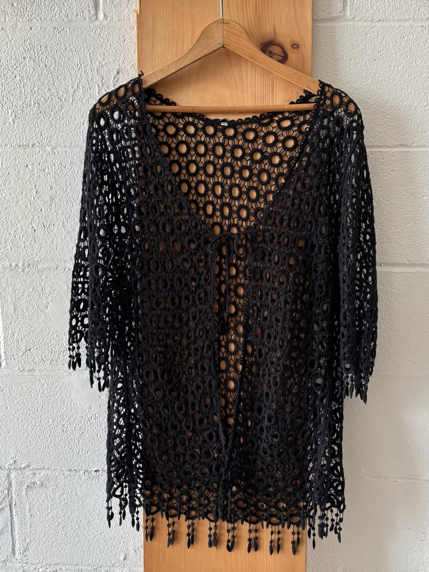 Black Crochet Cardigan : ~M/L