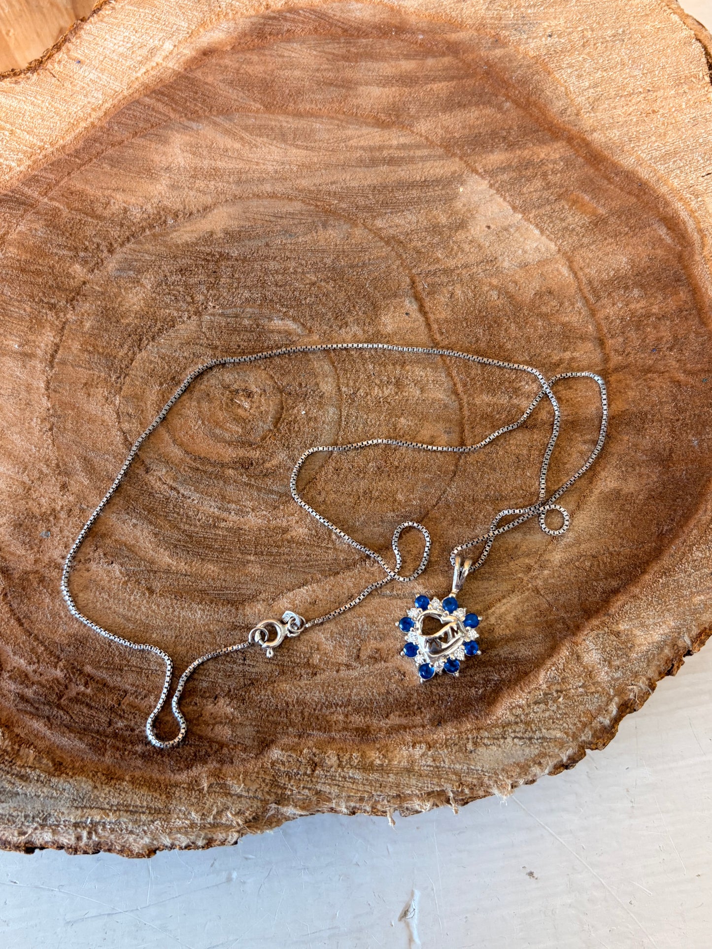 925 Blue Beaded “Mom” Heart Necklace
