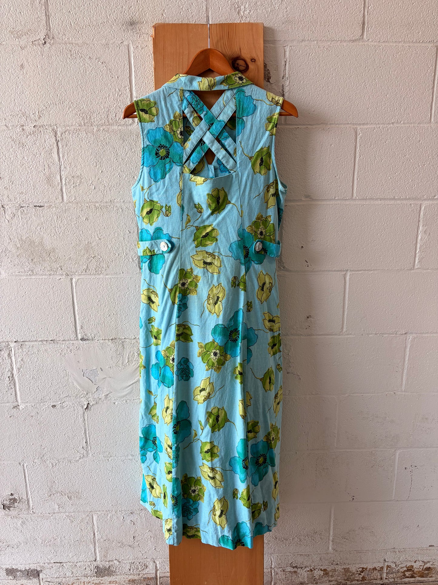 Linen Blend Floral Button Down Dress : 18