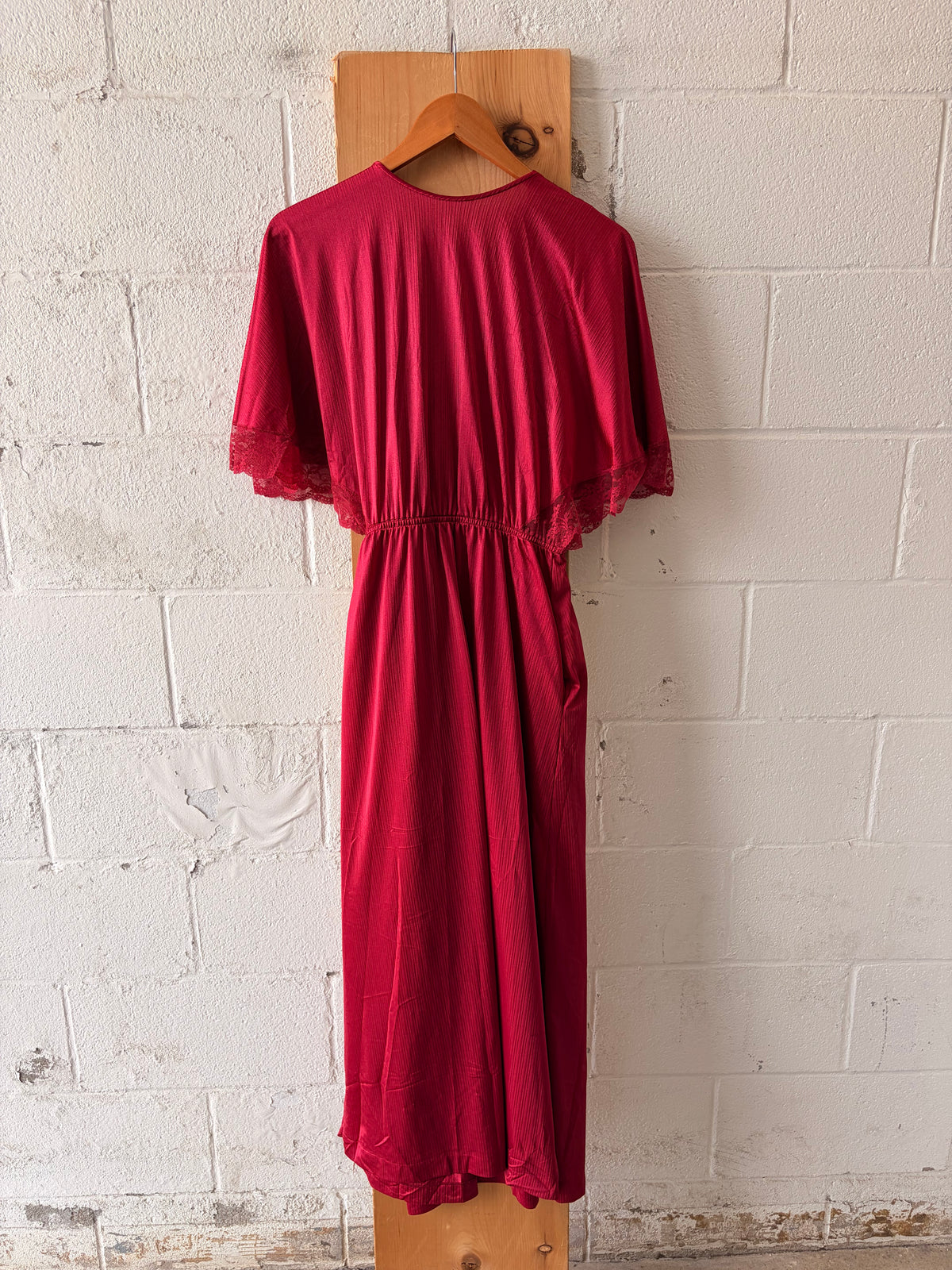 Vtg Red Lace Nightgown & Robe Set : S