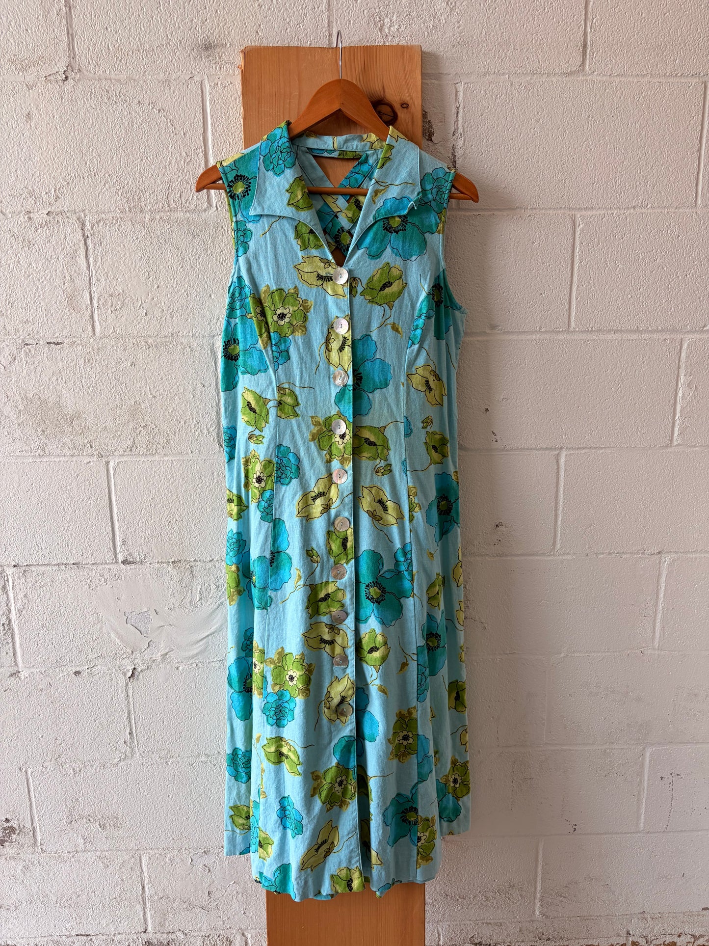 Linen Blend Floral Button Down Dress : 18