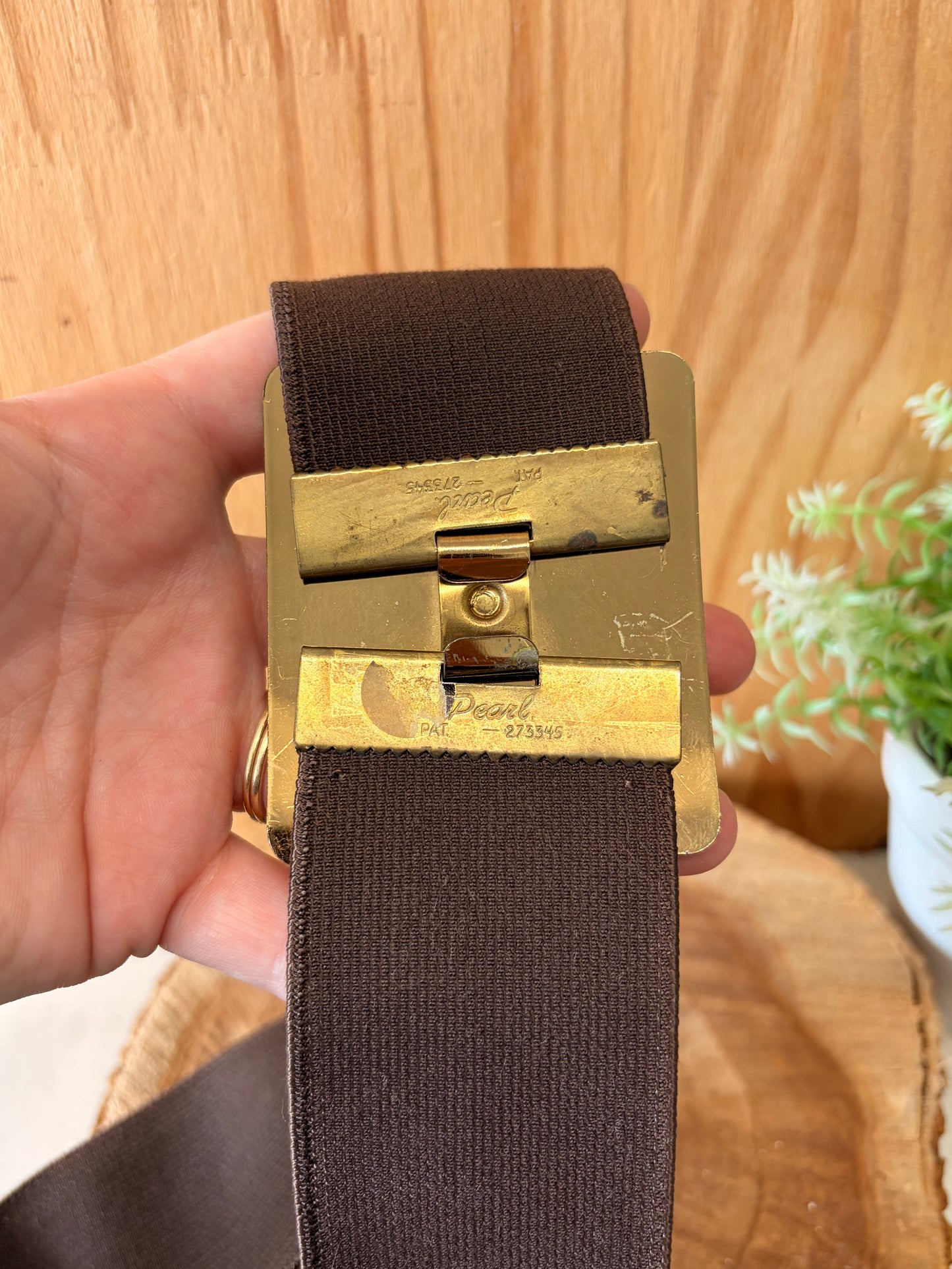 Brown Lion Buckle Stretch Belt