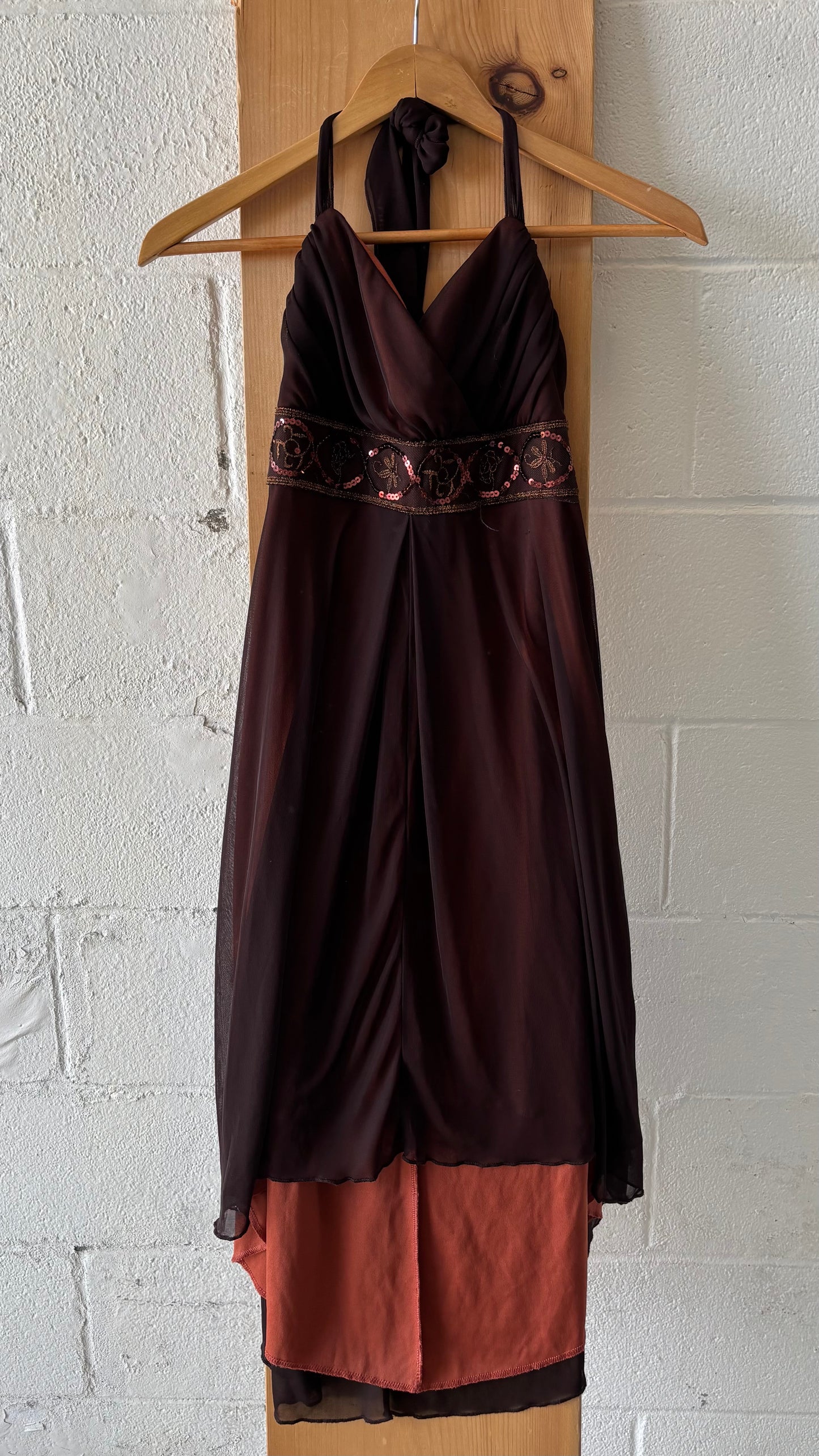 Y2K Style Brown Halter Dress : M