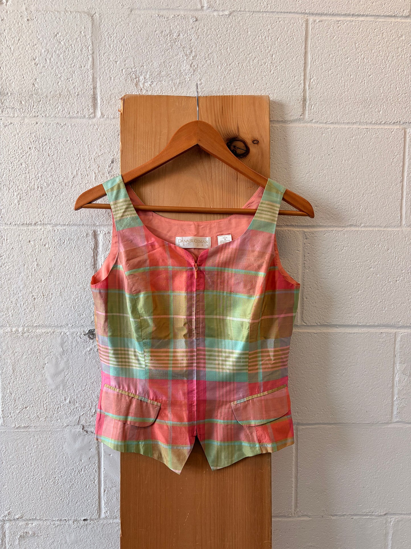 Plaid Silk Sleeveless Blouse : 6P
