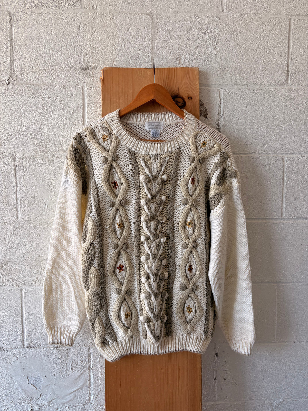 Vtg Floral Cable Knit Sweater : L