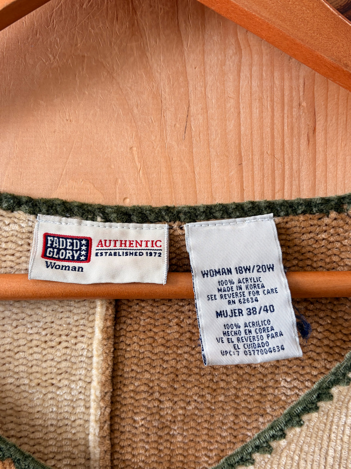 Vtg Faded Glory Cozy Patchwork Sweater : 18W/20W