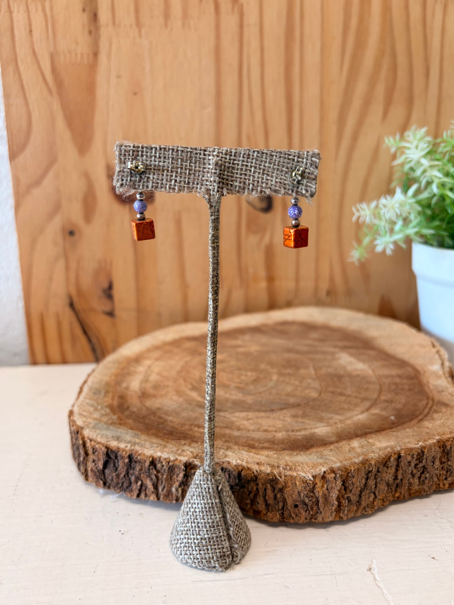 Orange & Purple Beaded Earrings