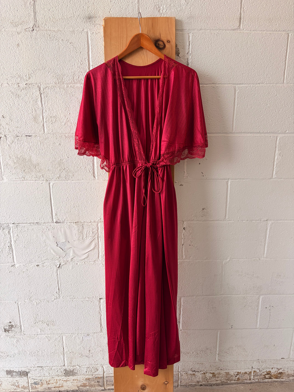 Vtg Red Lace Nightgown & Robe Set : S