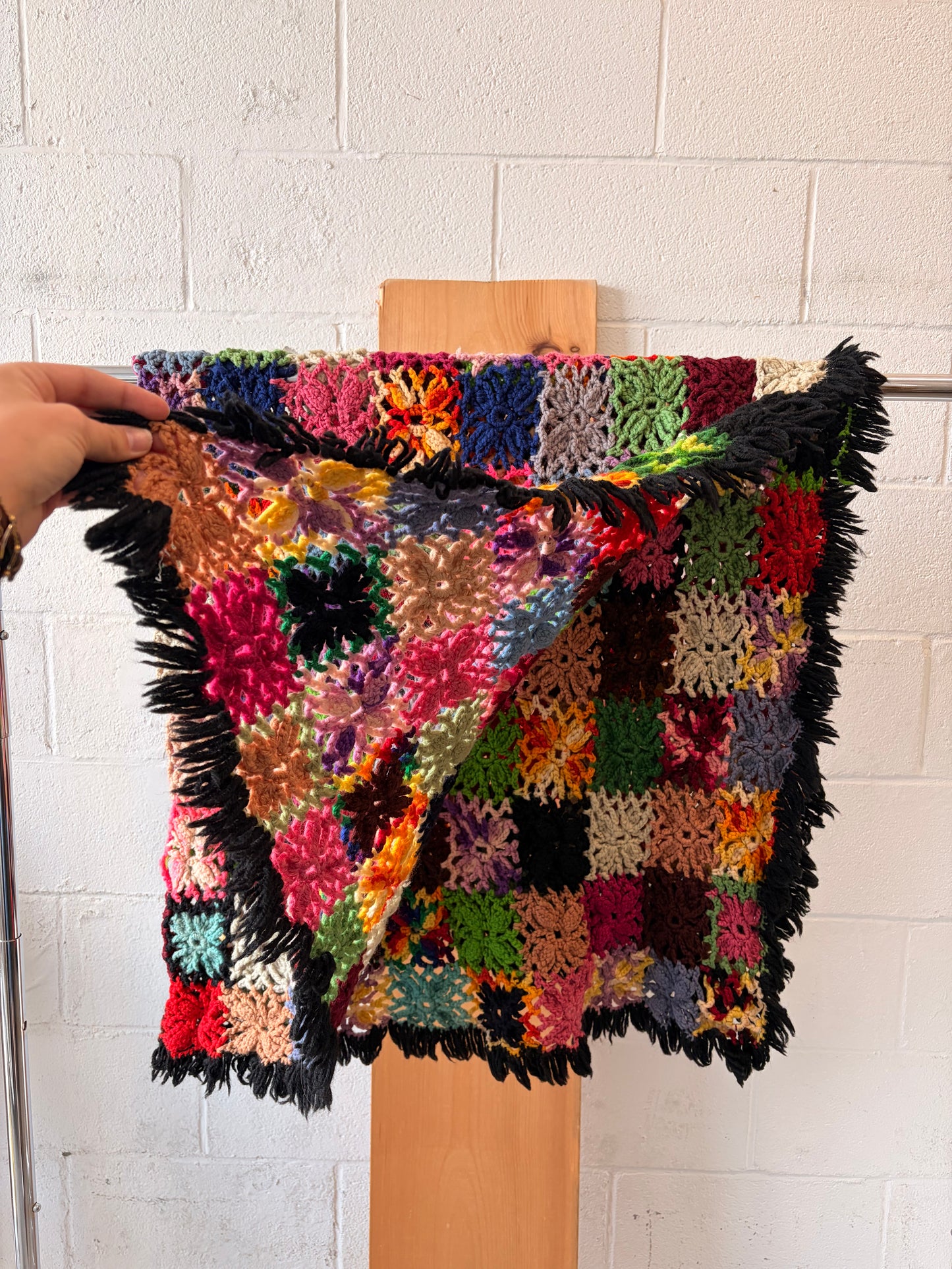 Vtg Colorful Patchwork Crochet Blanket