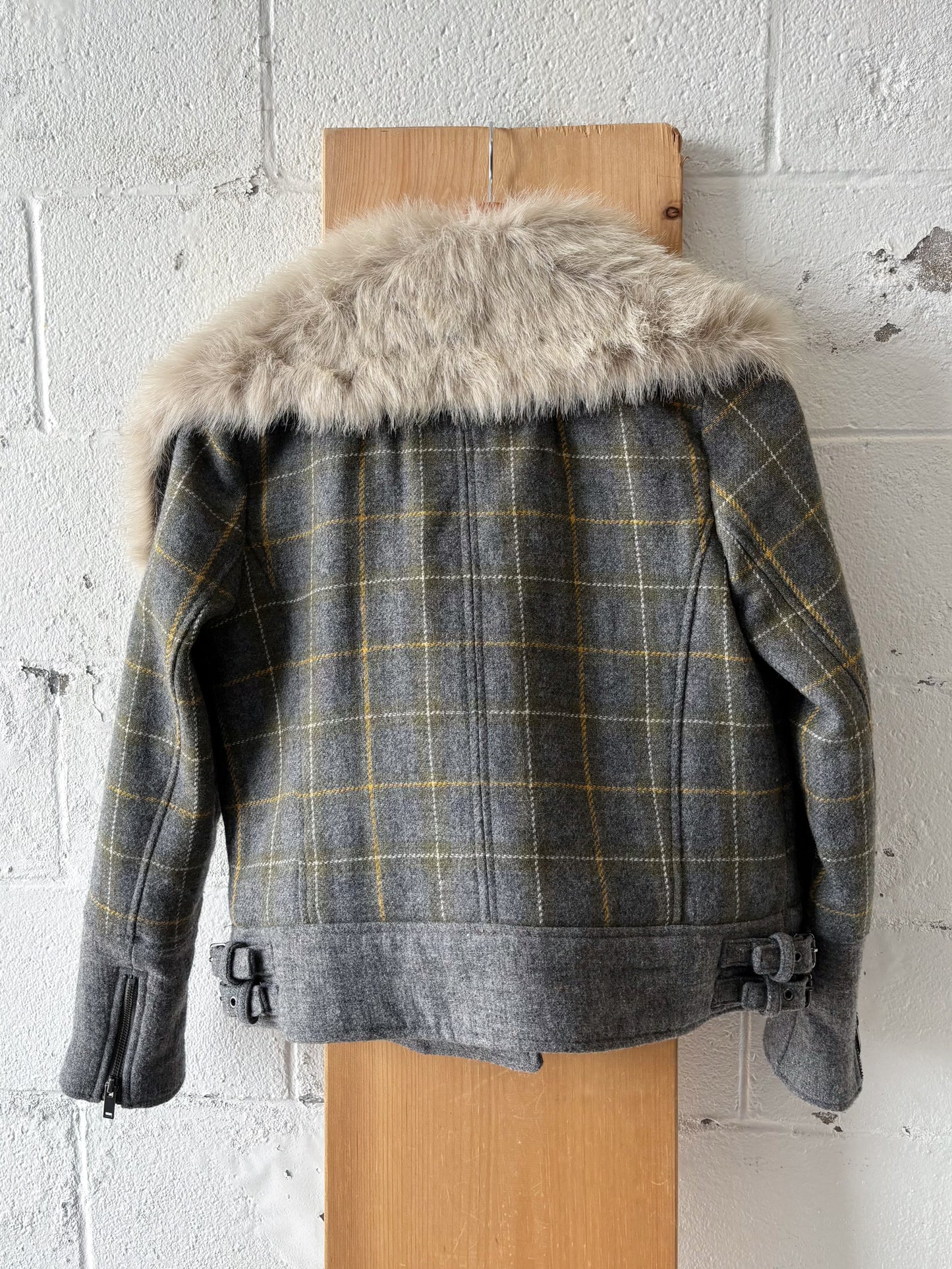 Faux Fur Plaid Moto Jacket : S
