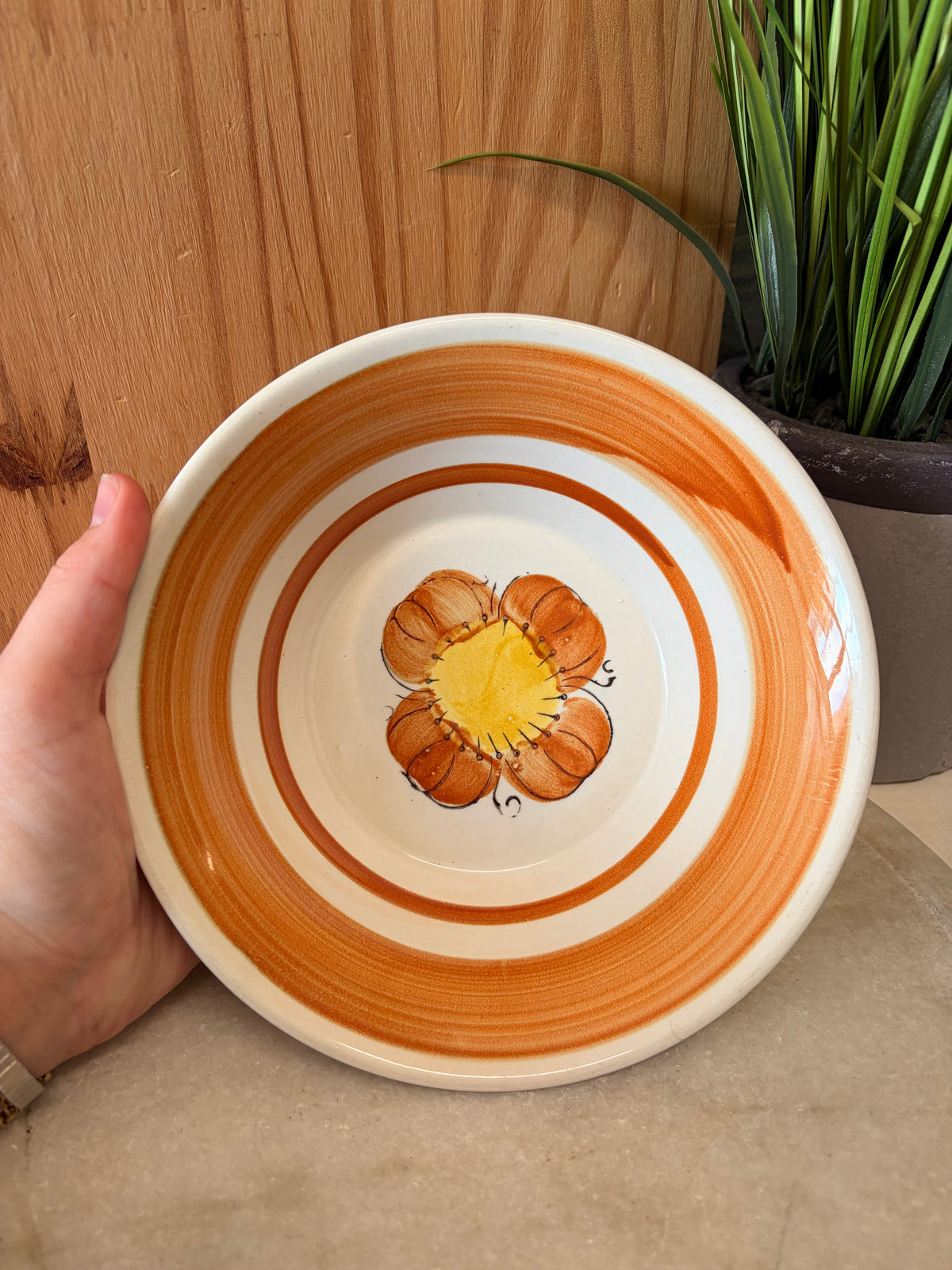 Vtg Ironstone Hand Painted Flower Bowl (Local Pick Up Only)