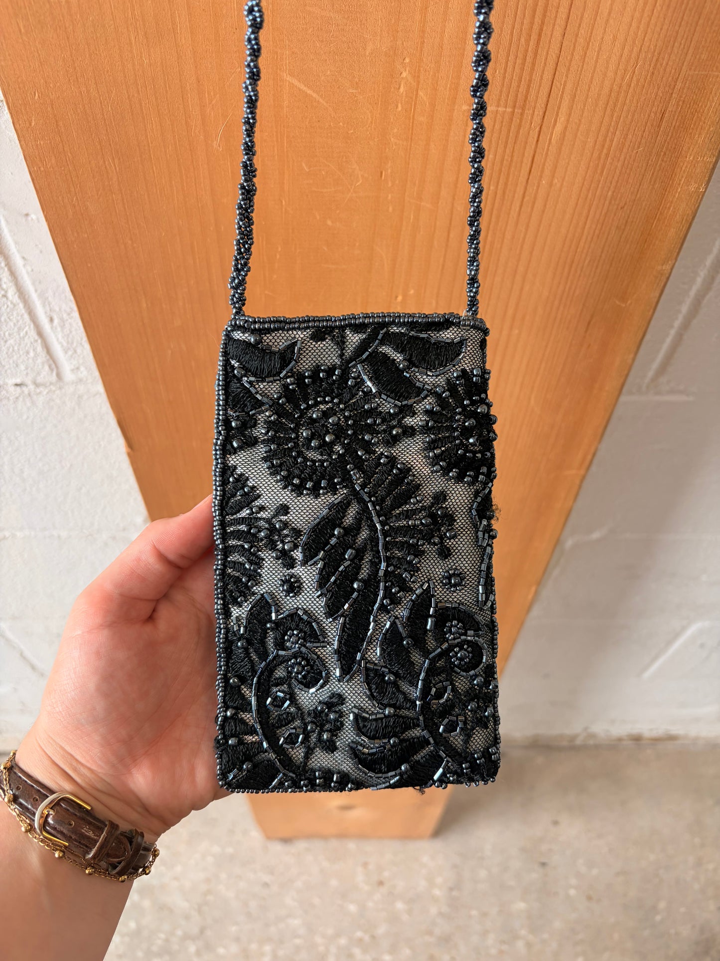 Little Black Floral Beaded Coin Purse