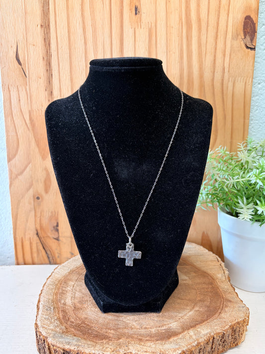 Sterling Hammered Cross Pendant Necklace