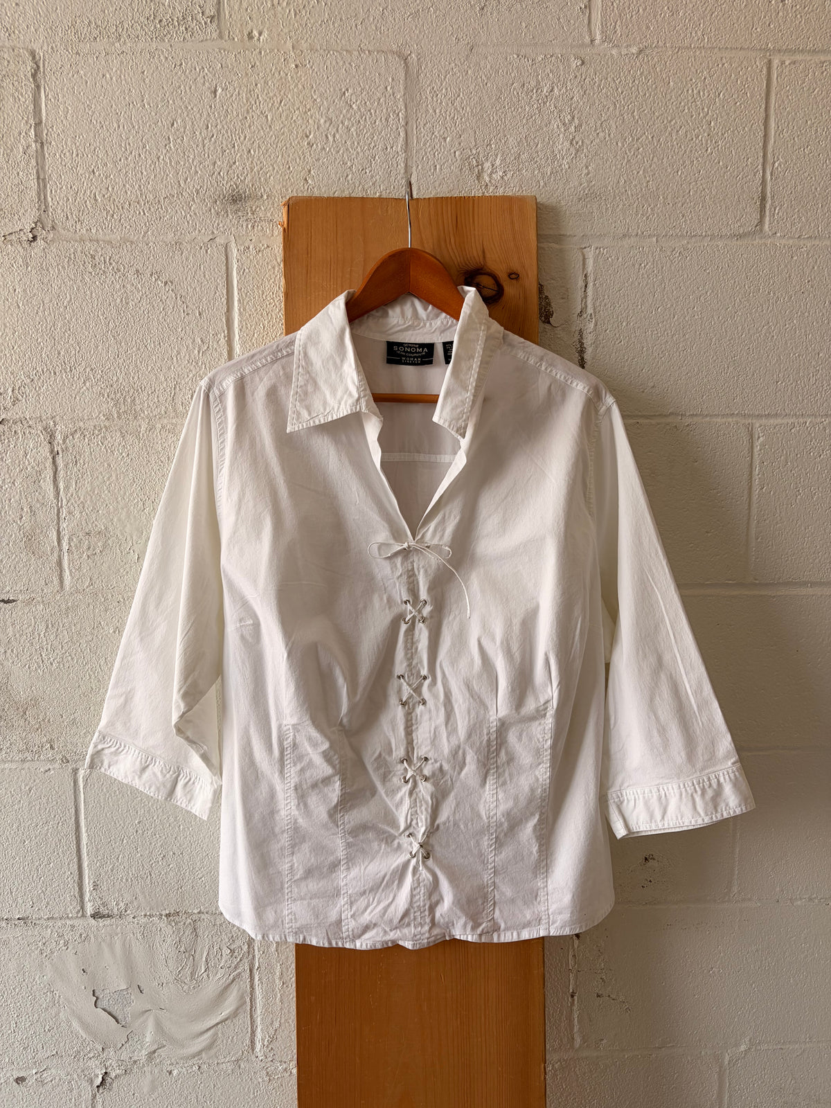 Lace-Up White Blouse : 3X