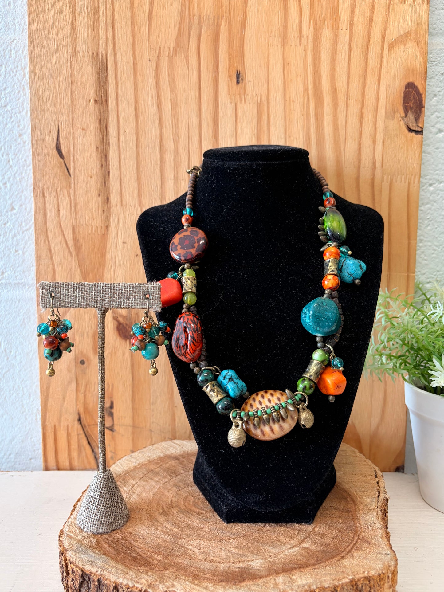 Funky Colorful Beaded Necklace & Earrings Set