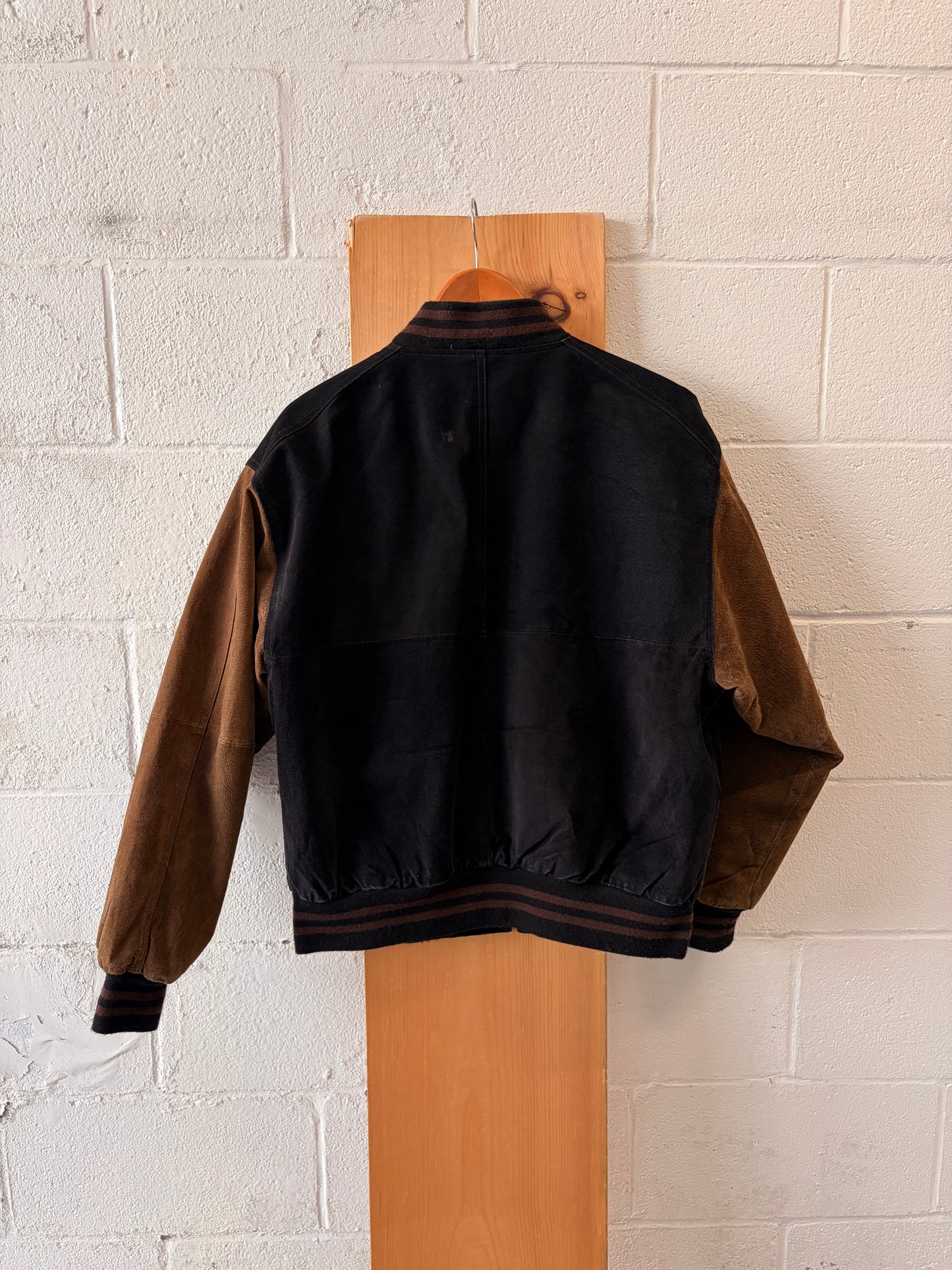 Vtg Brown & Black Leather Bomber Jacket : L (Local Pick Up Only)