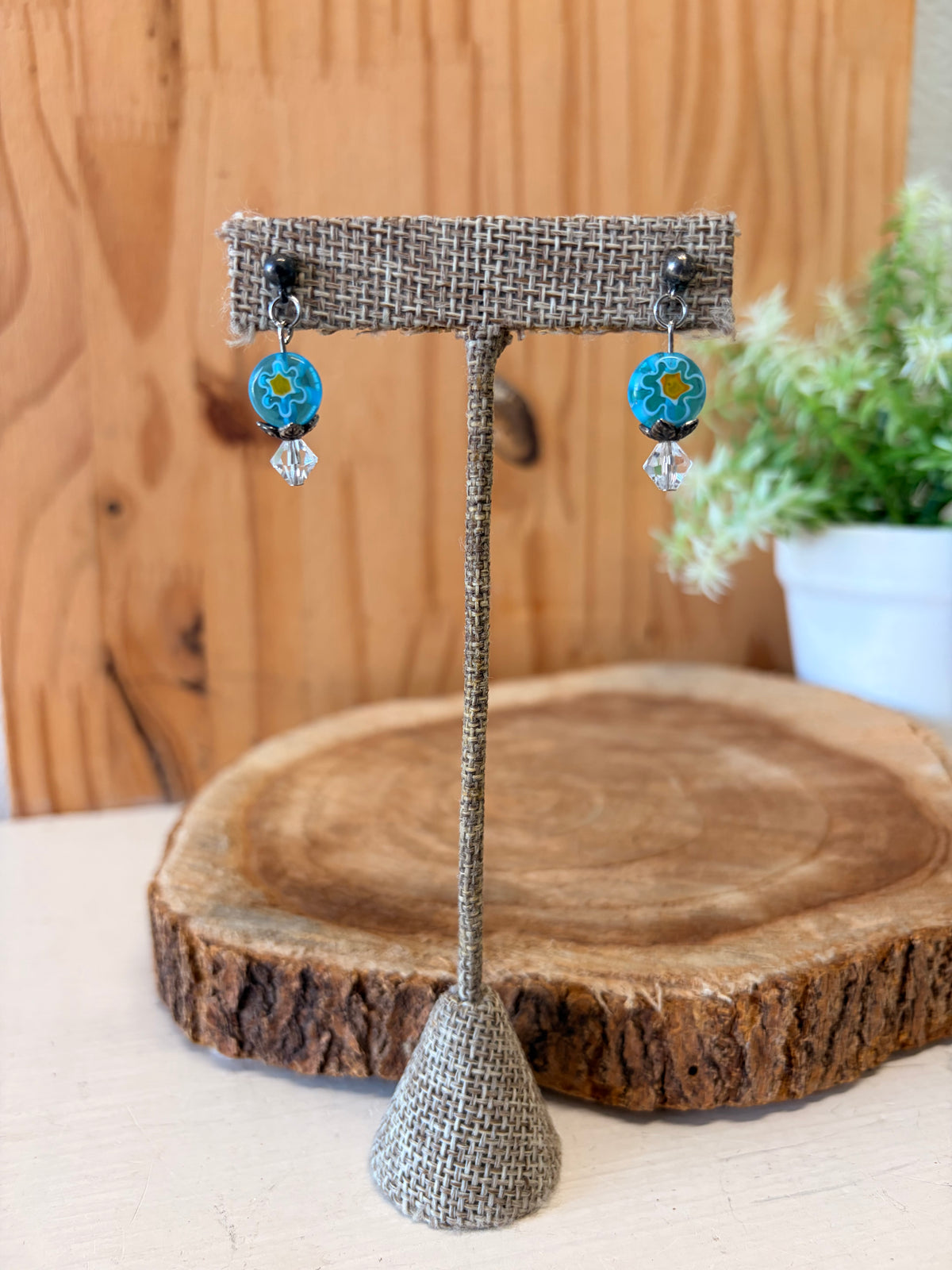 Blue Beaded Dangle Earrings