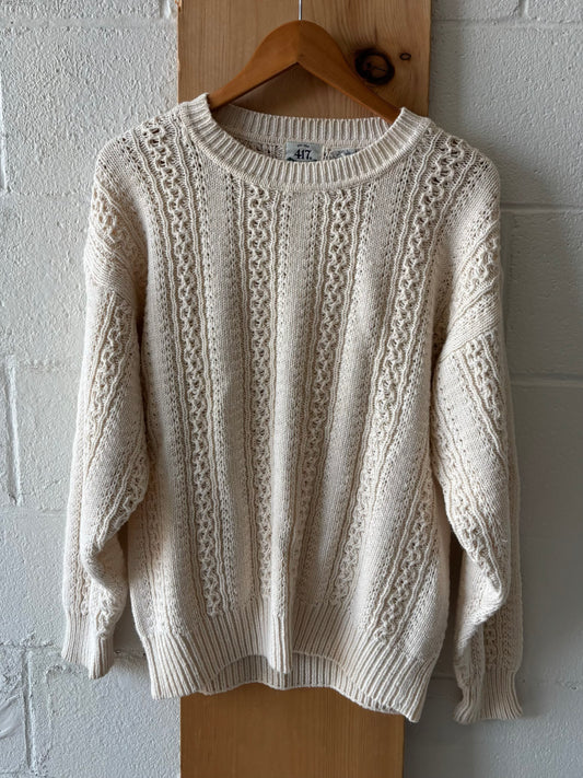Vtg 417 White Cable Knit Sweater : L