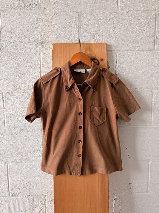 Dark Khaki Button Down Top : L
