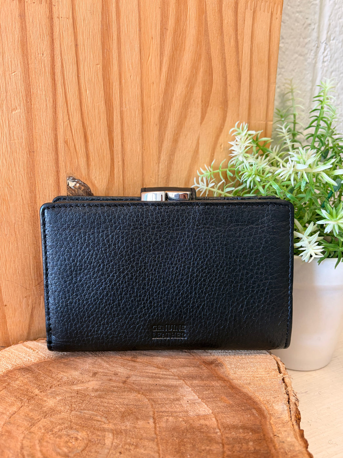 Black & Silver Tone Mundi Leather Wallet